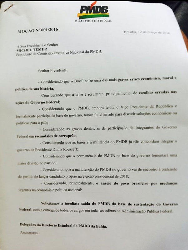 Por aclamação, PMDB oficializa rompimento com governo Dilma