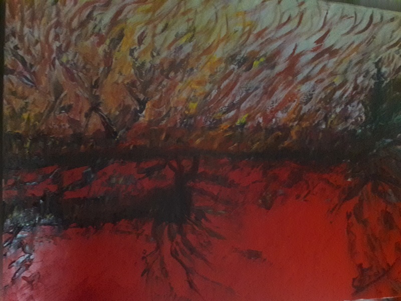 Fire  Destroys Forest in Brazil - Fogo destrói florestas no Brasil é a pintura icônica de Juan Godoy